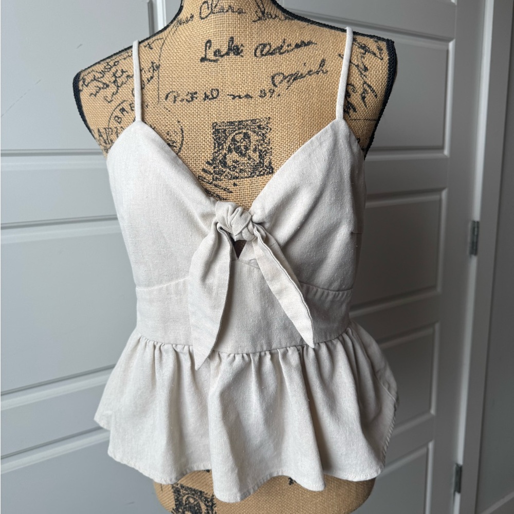 ILIA Cream Peplum Tie-Front Camisole